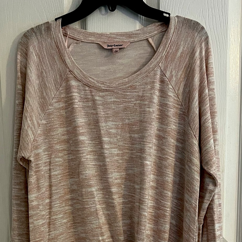 Juicy Couture Long Sleeve Dusty Rose and White Top Dolman Twist Knot Size L